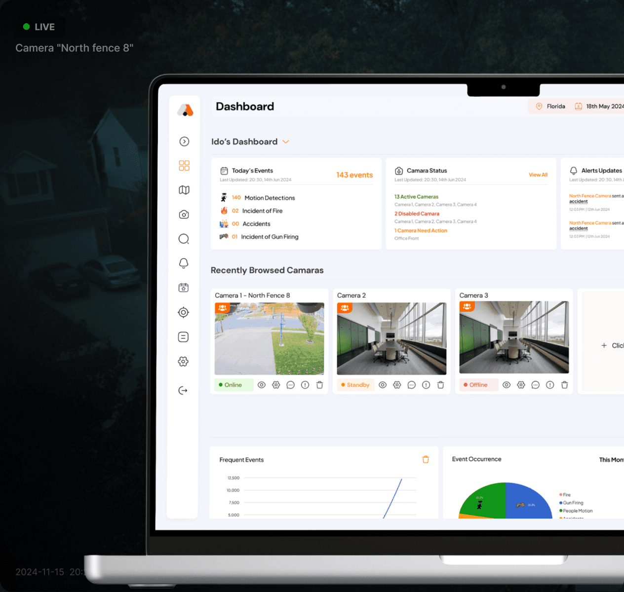 Argu CCTV detection dashboard shown on a laptop