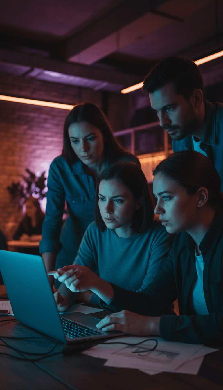 FrixB team members working together at night