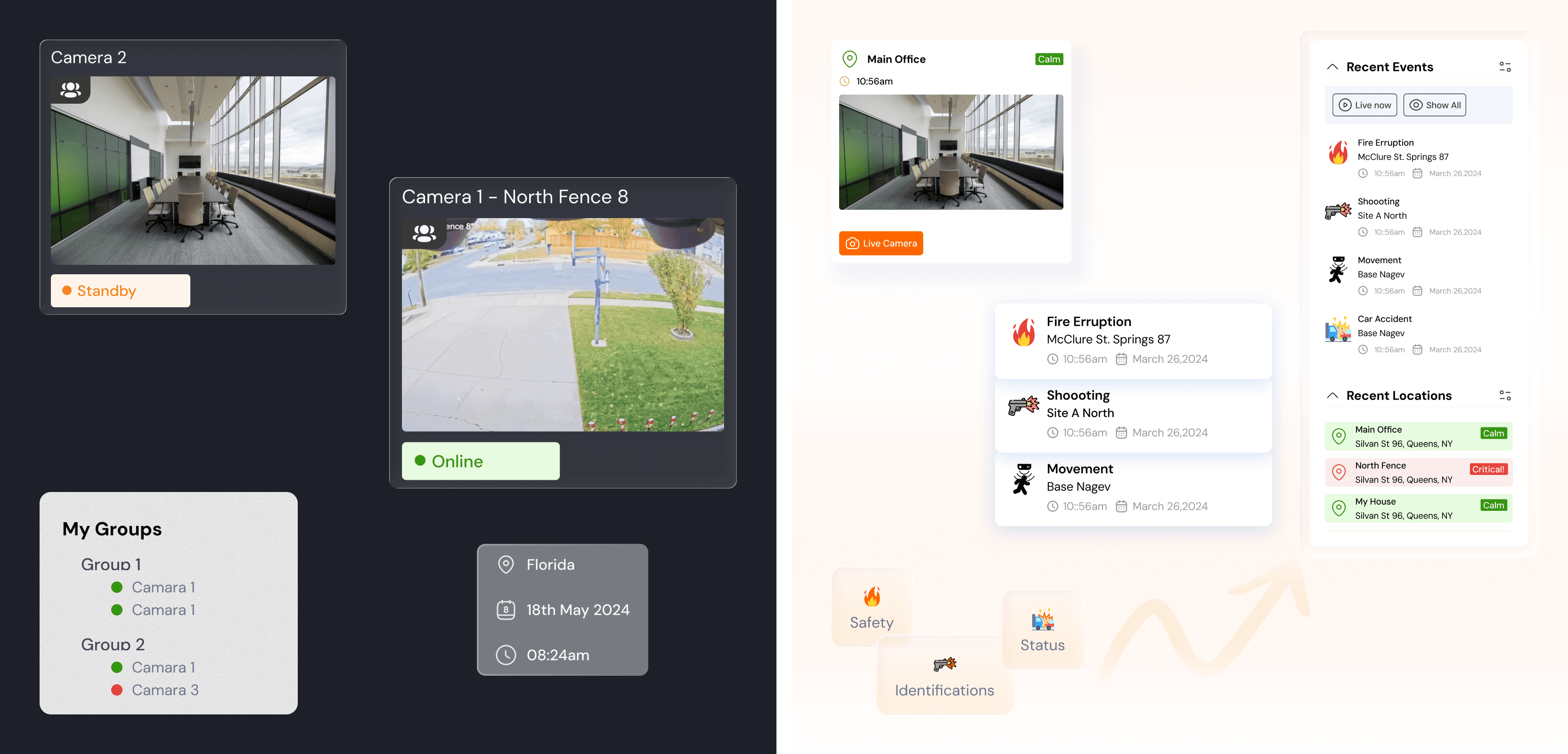 Argu dashboard showing live camera feeds and detection events