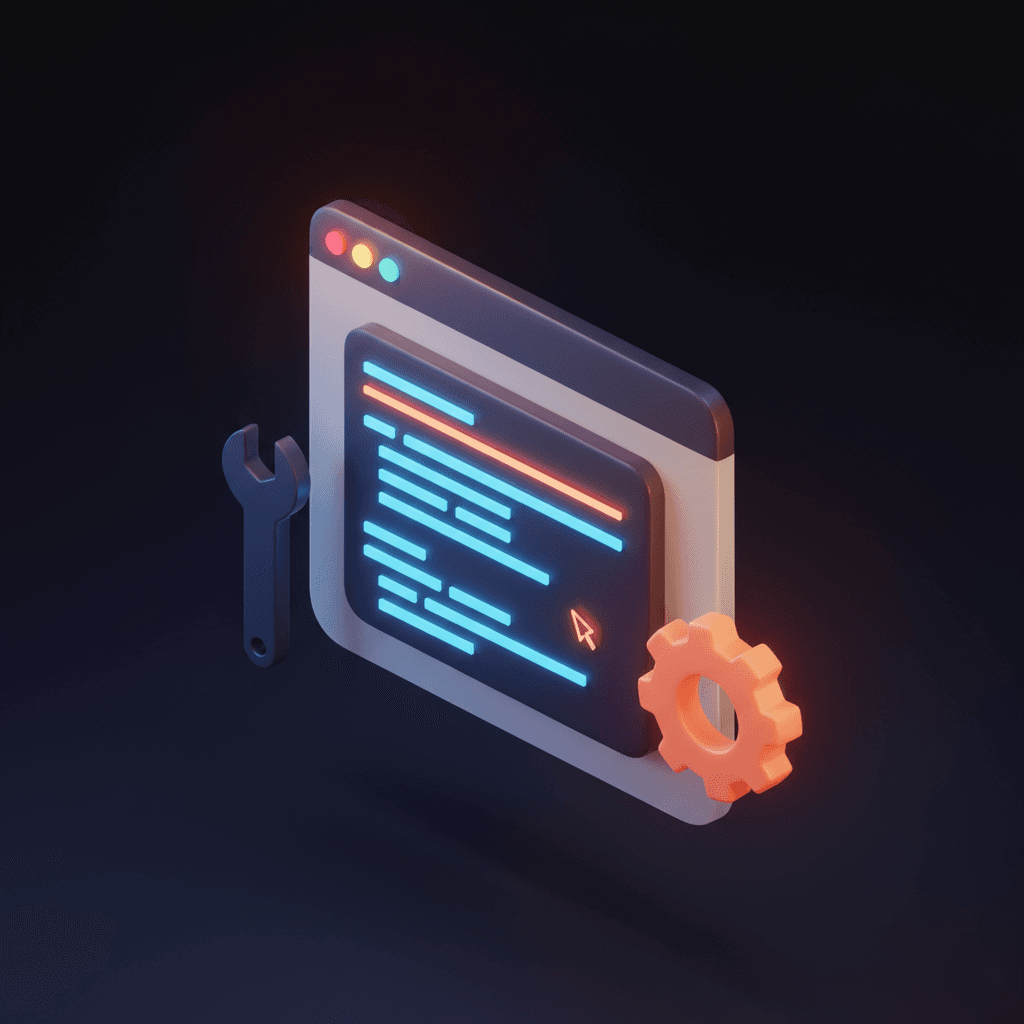 Browser window with code and a wrench illustrating the code rescue step